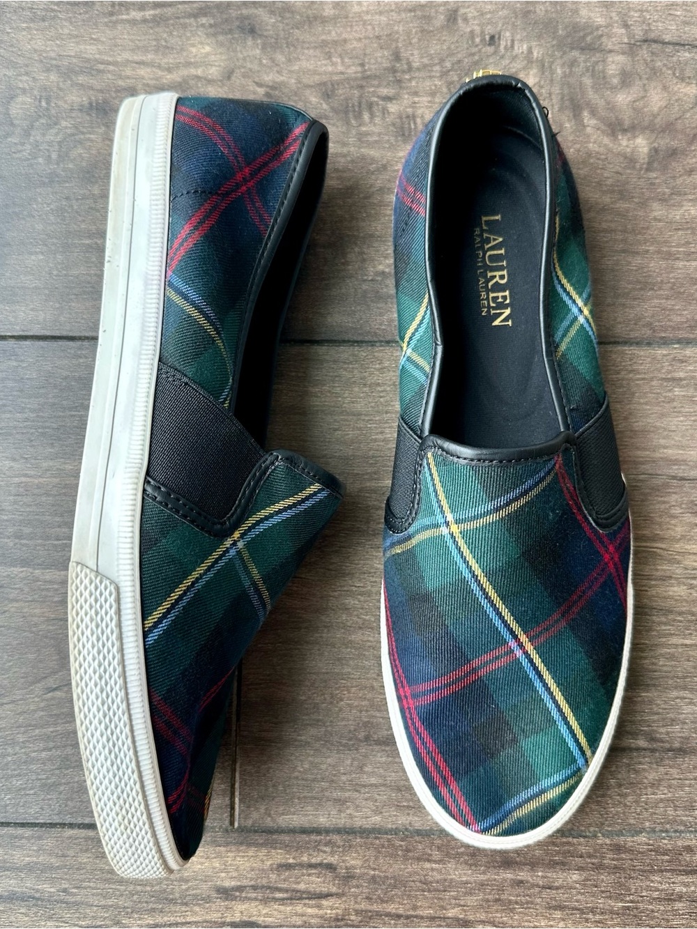Lauren Ralph Lauren Jinny Plaid Slip On Sneakers Tartan Preppy - Women’s Size 9